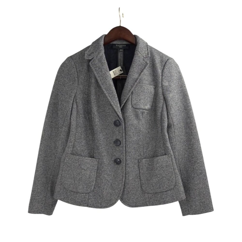 NWT Talbots Womens 2P Tailored Wool Blend Blazer Gray Single Breasted Classic